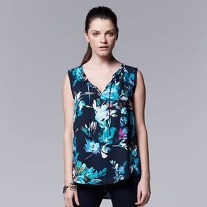 Simply Vera Vera Wang Sleeveless Crepe Splitneck Navy Blouse - Top Size M